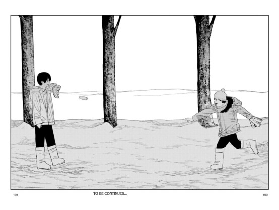 Young Aki plays catch with snowballs, his brother throwing one his way