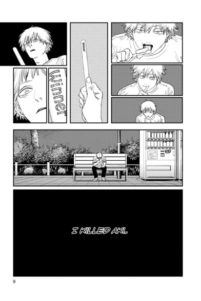 Denji wins an ice cream with the worrd "winner", cut by a black screen with the text "I killed Aki."