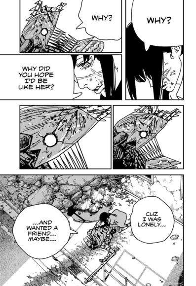 yoru asks denji why did he hope she'd be like "her", and he says cuz he was lonely and wanted a friend