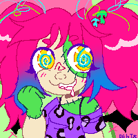 A pixel drawing of a bright pink vampire zombie scene girl. She is drooling in excitement.