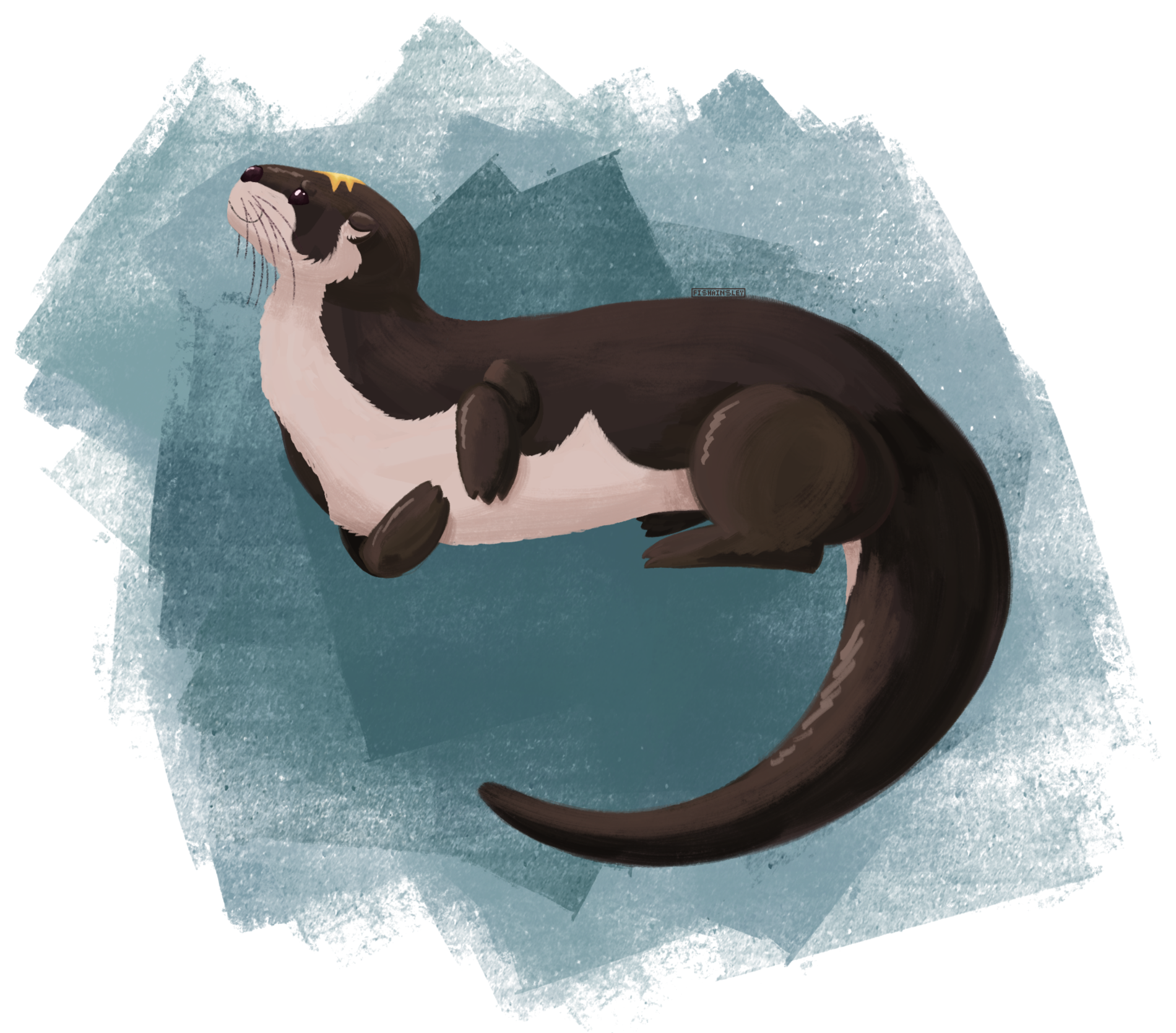 A drawing of a north american river otter lounging about.